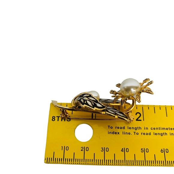 Vintage Damascene Flower Brooch - Picture 8 of 9
